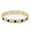 JanKuo Flower 14K Goldplated, Cubic Zirconia & Onyx Bangle Bracelet