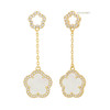 JANKUO Flower 14K Plated  CZ Long Drop- Post Earrings