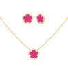 Jankuo Flower 2-Piece 14K Goldplated Fuchsia Color & Cubic Zirconia Necklace & Earrings Set
