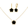 JANKUO Flower 14K Plated Onyx Earrings & Necklace Set