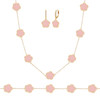 JANKUO Flower 3-Piece 14K Goldplated, Blush Pink Earring, Bracelet & Necklace Set