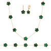 JANKUO Flower 3-Piece 14K Goldplated, Emerald Earring, Bracelet & Necklace Set