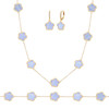 JANKUO Flower 3-Piece 14K Goldplated, Blue Lace Earring, Bracelet & Necklace Set