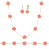 JANKUO Flower 3-Piece 14K Goldplated, Red Lace Earring, Bracelet & Necklace Set