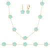 JANKUO Flower 3-Piece 14K Goldplated, Teal Agate Earring, Bracelet & Necklace Set