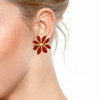 JANKUO Burgundy Flower Earring-Post