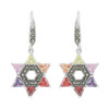 JanKuo Jewelry Rhodium Plated Multicolor Cubic Zirconia Jewish Star of David Marcasite Earrings