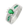 JanKuo C.Z. Halo Emerald with Baguette Engagement Ring