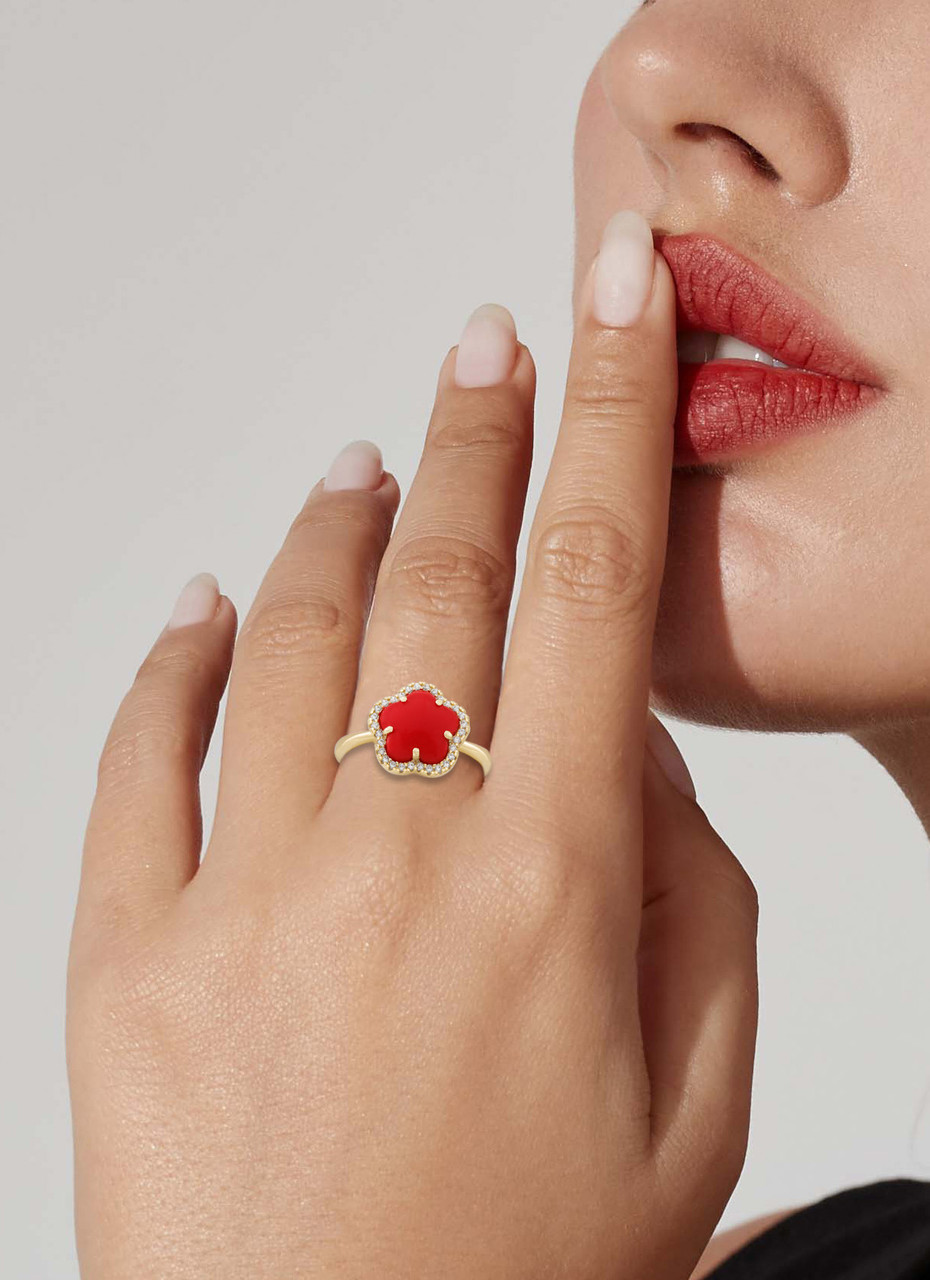 Jankuo 14K Goldplated, Cubic Zirconia & Coral Ring