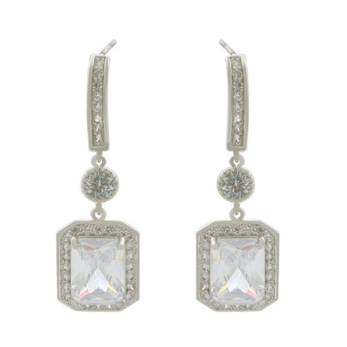 JanKuo C.Z. Emerald Cut Stud Drop  Earrings