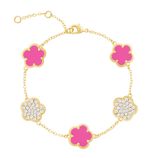 JANKUO Flower 14K Goldplated, Cubic Zirconia Double Sided Bracelet