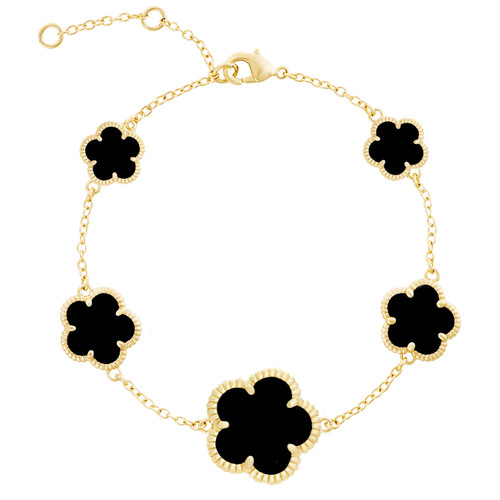 Jankuo ​Flower 14K Goldplated & Onxy Bracelet