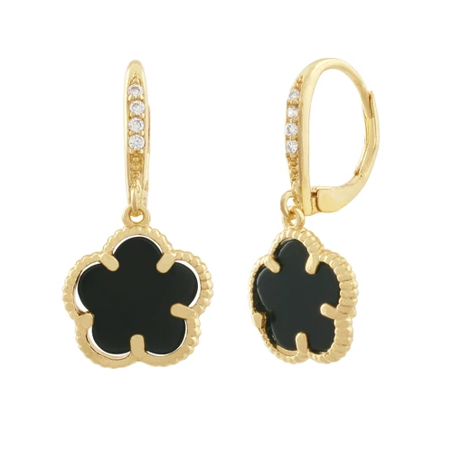 JANKUO Flower 3-Piece 14K Goldplated, Onyx Earring, Bracelet & Necklace Set