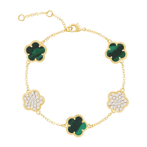 Jankuo Flower Collection 14K Goldplated & Agate Bracelet