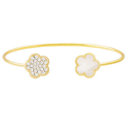 JANKUO Flower 14K Goldplated, Cubic Zirconia & Coral Agate Cuff Bracelet