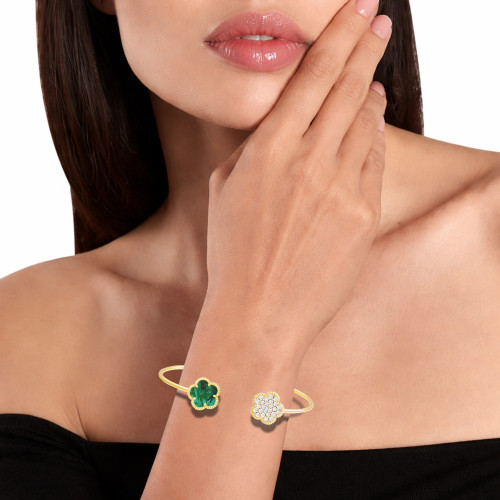 JANKUO Flower 14K Goldplated, Cubic Zirconia & Coral Agate Cuff Bracelet