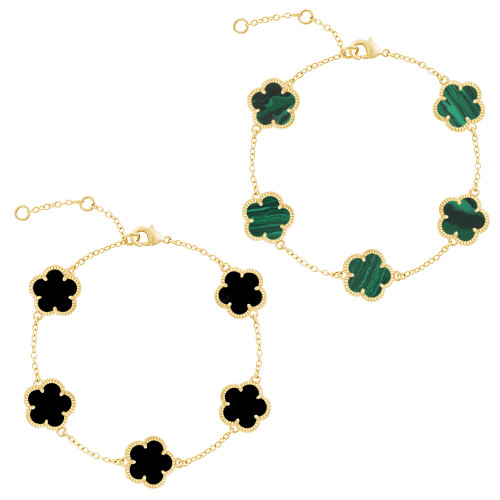 JANKUO Flower 2-Piece 14K Goldplated Station Bracelet Set