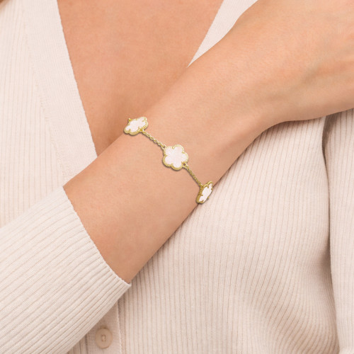 JANKUO Flower 14K Goldplated, Mother Of Pearl & Pink Crystal Bracelet Set