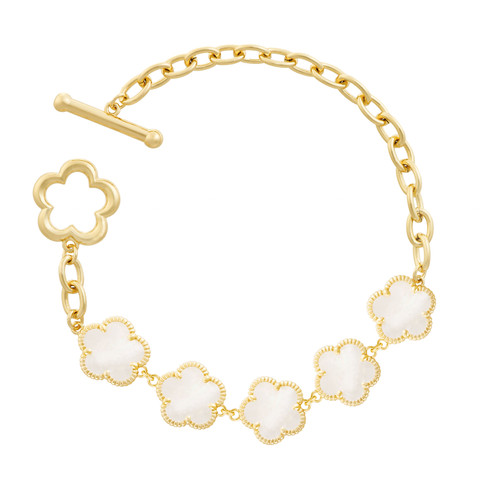 JANKUO Flower 14K Goldplated & Onyx Toggle Bracelet