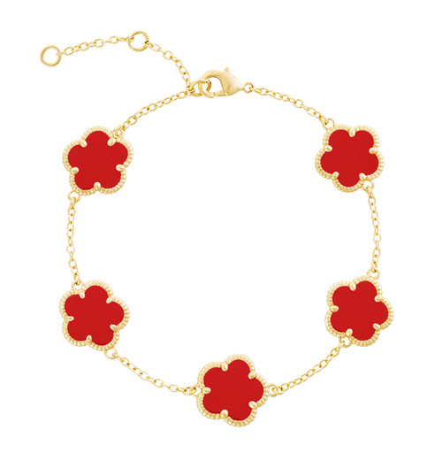 JANKUO Flower 3-Piece 14K Goldplated, Agate, Synthetic Coral Stone & Mother of Pearl Bracelet Set