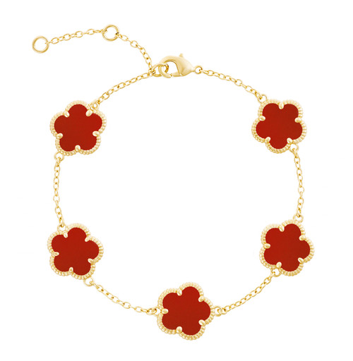 JANKUO Flower 3-Piece 14K Goldplated & Multi-Stone Station Bracelet Set