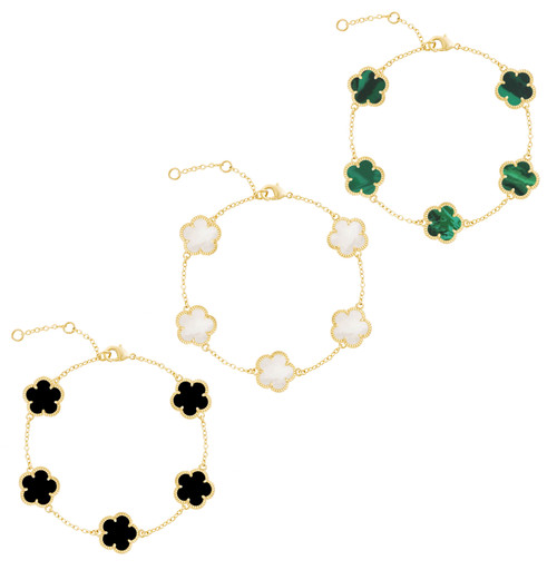 JANKUO Flower 3-Piece 14K Goldplated & Multistone Station Bracelet Set