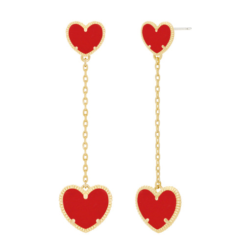 Heart 14K Goldplated & Fuchsia Crystal Drop Earrings