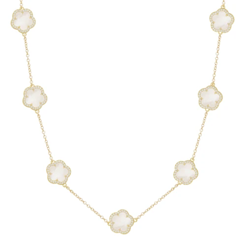Jankuo Flower 14K Goldplated Cubic Zirconia Station Necklace
