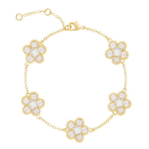 Multi color Flower 14K Goldplated & Cubic Zirconia Station Bracelet