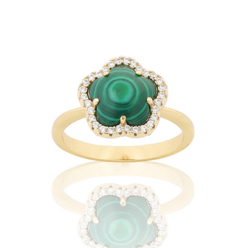 Jankuo 14K Goldplated, Onyx & Cubic Zirconia Clover Ring