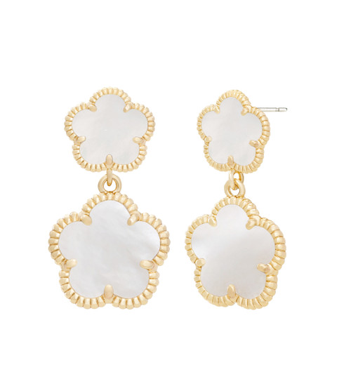 JanKuo Flower 14K Goldplated & Onyx two flower Drop Earrings