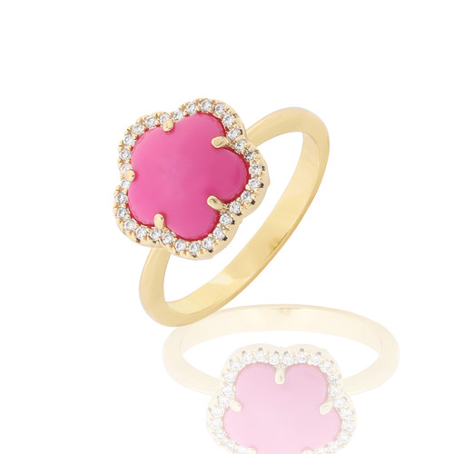 ロコページ◇14kgf Jankuo 14K Goldplated, Cubic Zirconia & Coral Ring