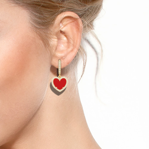 JanKuo Pink Heart 14K Goldplated & Cubic Zirconia Drop Huggie Earrings