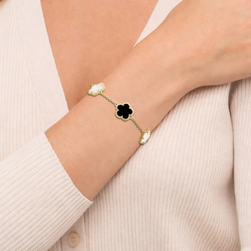 JanKuo Flower 2-Piece 14K Goldplated & Mother Of Pearl Station Necklace & Bracelet Set