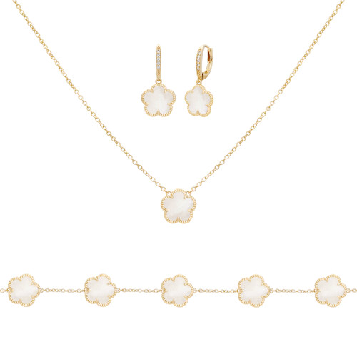 Jankuo 3-Piece 14K Goldplated Brass Mother Of Pearl Necklace, Earring & Bracelet Set