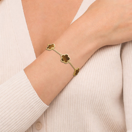 Copy of JANKUO Flower 2-Piece 14K Goldplated, Tiger Eye & Oynx Bracelet Set