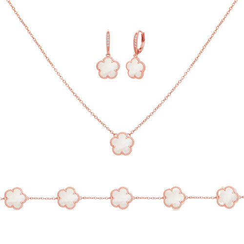 Jankuo 3-Piece 14K Rosegoldplated Brass Mother Of Pearl Necklace, Earring & Bracelet Set