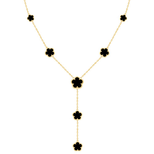 JANKUO Flower 14K Plated Onyx Lariat Necklace