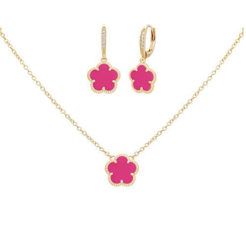 Jankuo 3-Piece 14K Blush Pink Brass Mother Of Pearl Necklace, Earring & Bracelet Set
