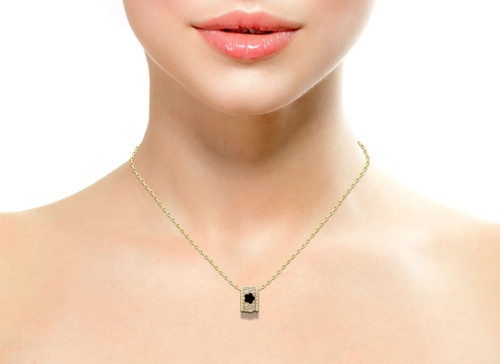 JANKUO Flower 14K Plated Onyx CZ Perlee Necklace