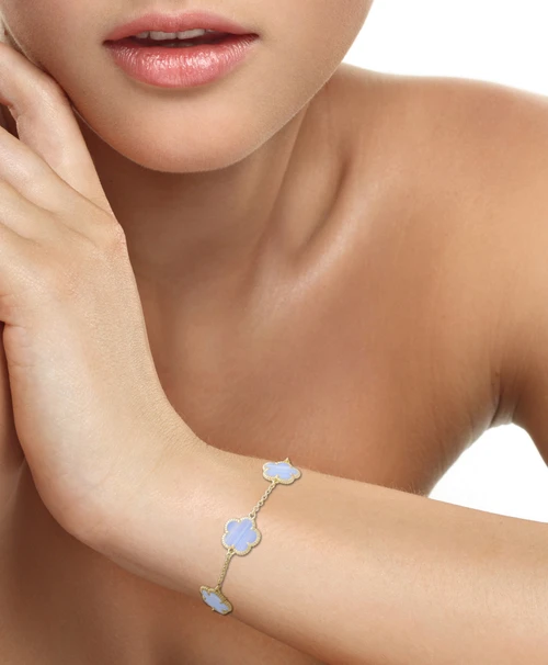 JANKUO Flower 3-Piece 14K Goldplated, Blue Lace Earring, Bracelet & Necklace Set