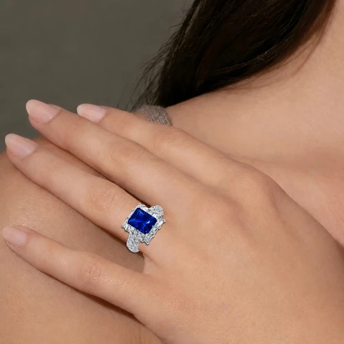 JanKuo Pave Baguette Halo with Princess Cut Statement Ring