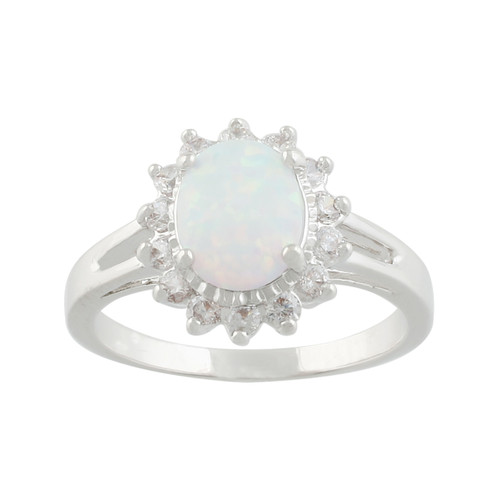 JanKuo C.Z. Halo with Solitaire Opal Stone Statement Ring