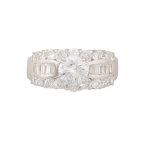 JanKuo C.Z. Solitaire Round with Pave Wedding Ring