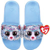 Whimsy Blue Cat Sequin Slides Medium