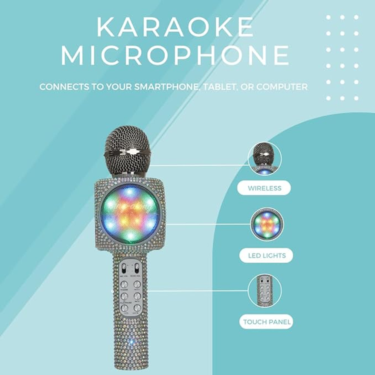 Party 2 Go Karaoke Mic Silver With Disco Ball