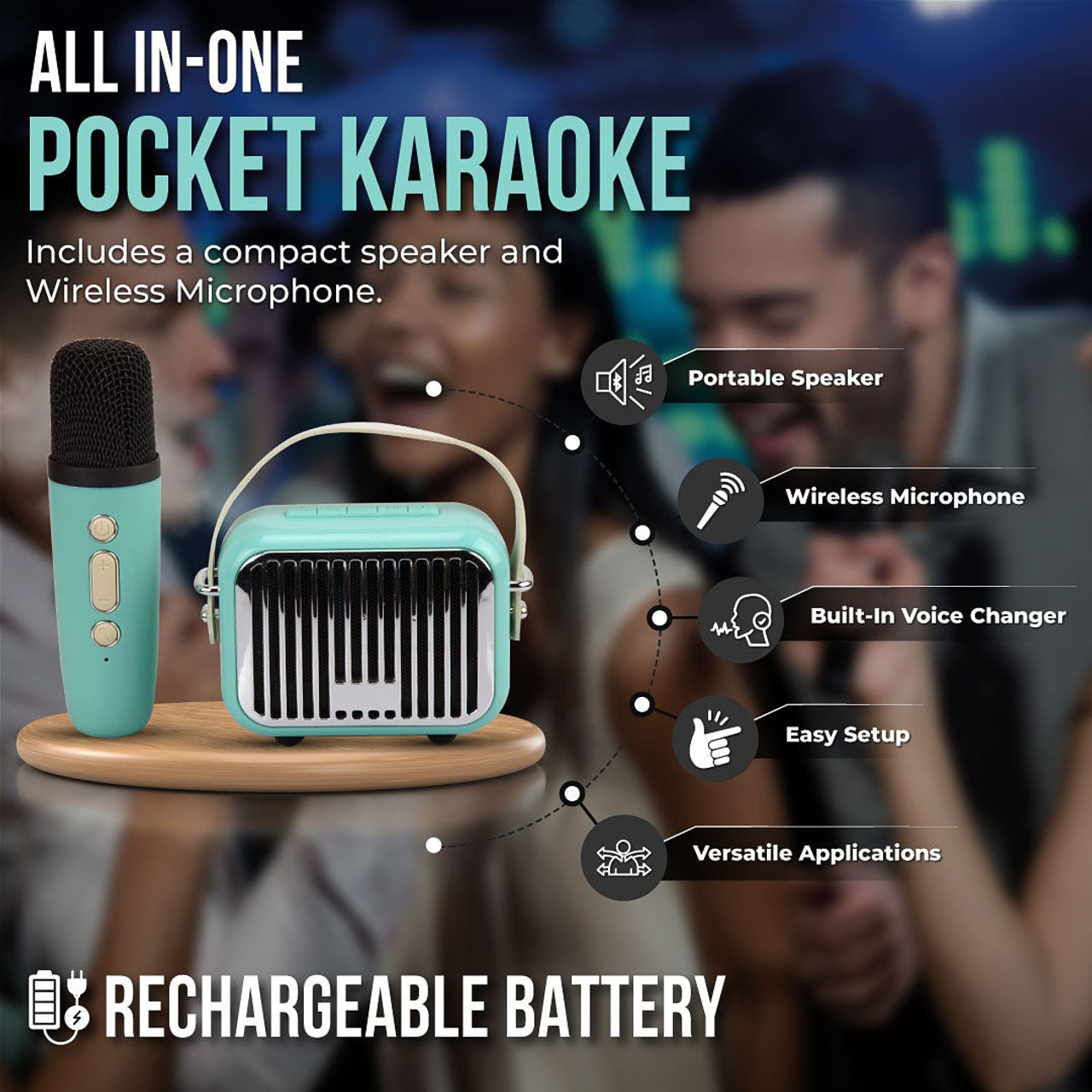 Pocket Karaoke Speaker and Microphone Combo - Teal Edition 4