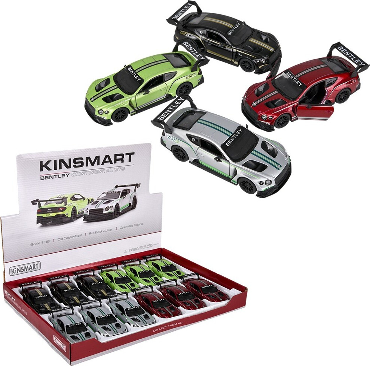 5 Inch Diecast Pull Back Bentley Continental Gt3 (12ct