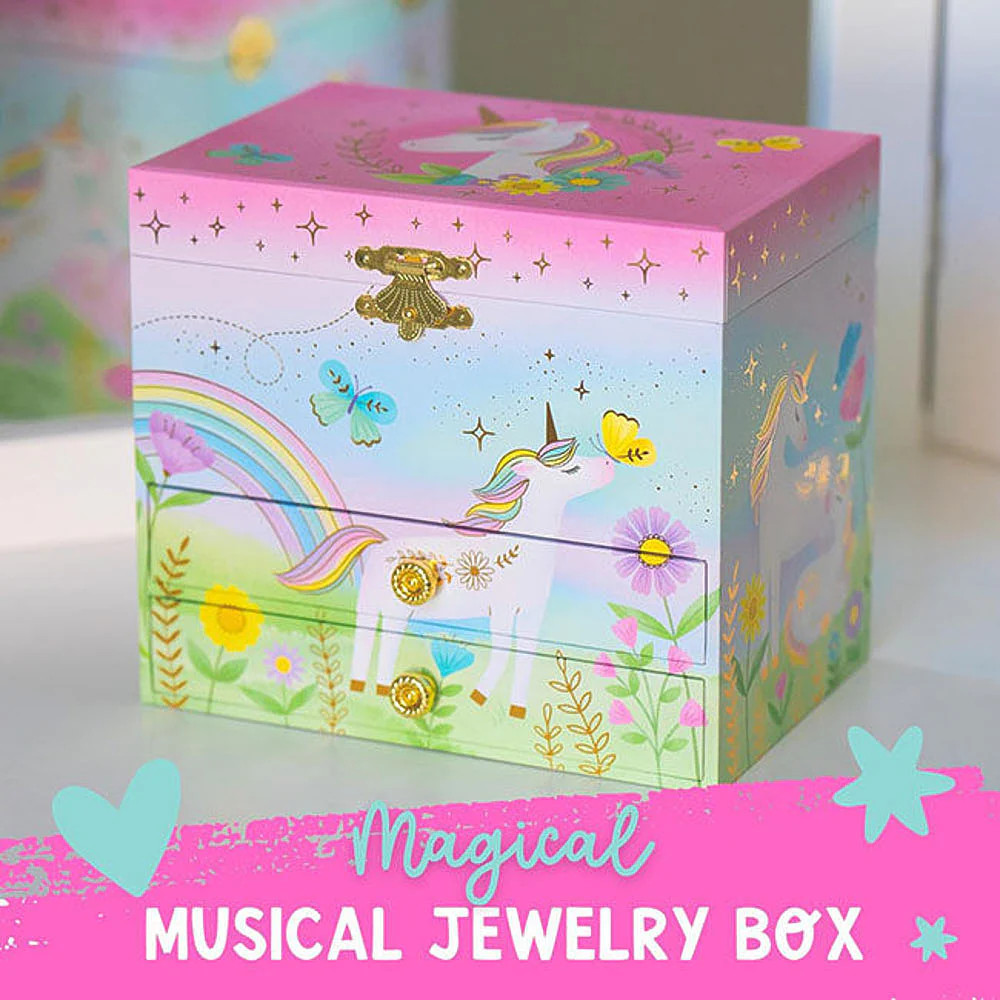 Floral Unicorn Musical Jewelry Box 2 Drawer