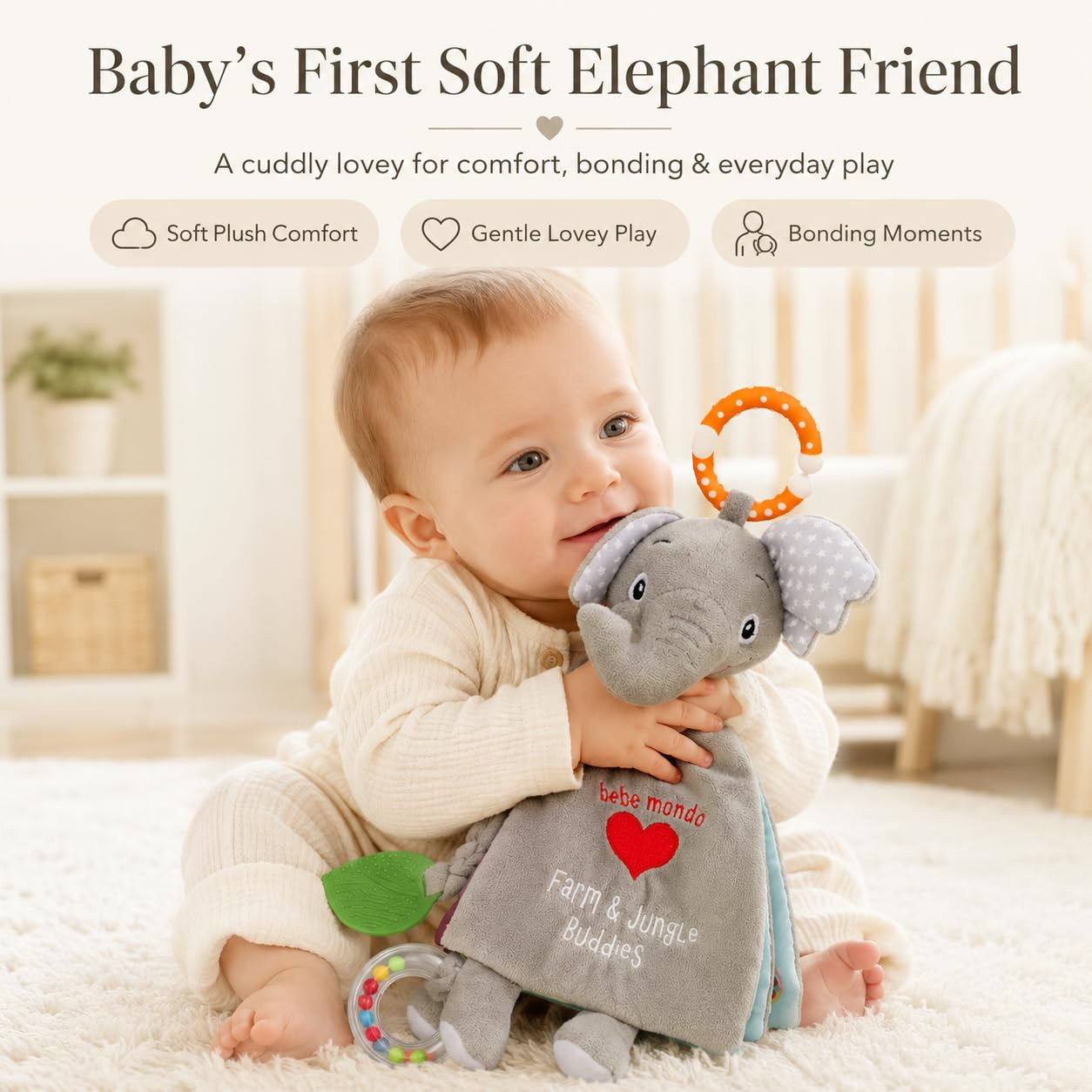 Soft Elephant Cloth Book With Teether Ring